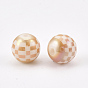 Perles en verre electroplate, perles à carreaux, rond avec motif tartan
