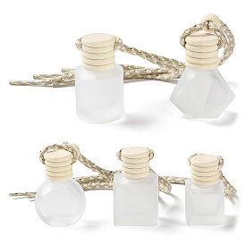 Glass Perfume Bottles Air Freshener Diffuser Bottle Hanging Ornament, with Wood Bead, for Car Rear View Mirror Decoration