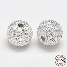 Perles rondes 925 en argent sterling texturées, 10mm, Trou: 1.8mm
