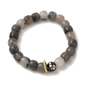 Bracelets extensibles en quartz nuageux naturel et coquillages, avec de véritables perles en laiton plaqué or 14 k