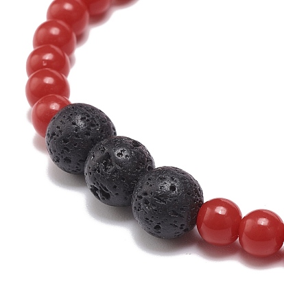 7 pcs 7 couleurs acrylique et roche de lave naturelle ensembles de bracelets extensibles perlés ronds, bijoux de pierres précieuses d'huile essentielle pour les femmes