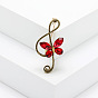 Alloy Rhinestone Safety Pin Brooch, Musical Note with Butterfly