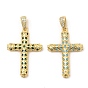 Brass Micro Pave Cubic Zirconia Pendants, Real 16K Gold Plated, Cross