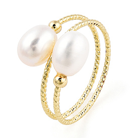 Anneau de manchette enveloppé de perles naturelles, bijoux en laiton pour femmes