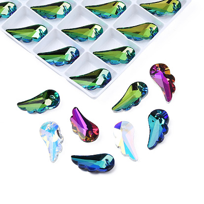 Pointed Back Glass Rhinestone Pendants, Faceted, Wing