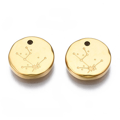 316 Surgical Stainless Steel Charms, Flat Round with Constellation