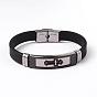 304 Stainless Steel Silicone Bracelets, with Watch Band Clasps, Cross, 215x10x3mm