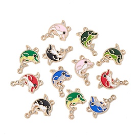 Alloy Enamel Connector Charms, Dolphin Links with Crystal Rhinestone, Light Gold, Cadmium Free & Nickel Free & Lead Free