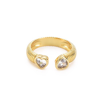 Micro cuivres ouvrent zircone cubique anneaux de manchette, anneaux ouverts pour les femmes, sans cadmium et sans nickel et sans plomb, cœur