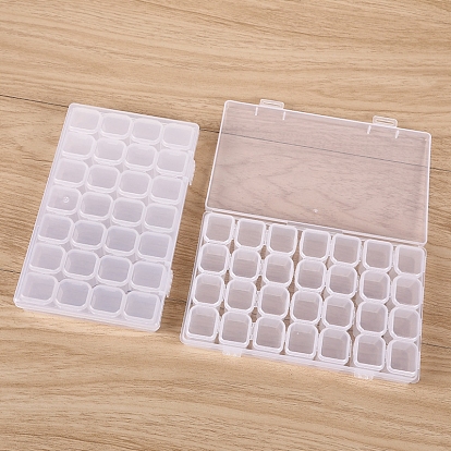 Recipientes de cuentas de plástico transparente 28 rejillas, con botellas y tapas independientes, cada fila 7 cuadrículas, Rectángulo