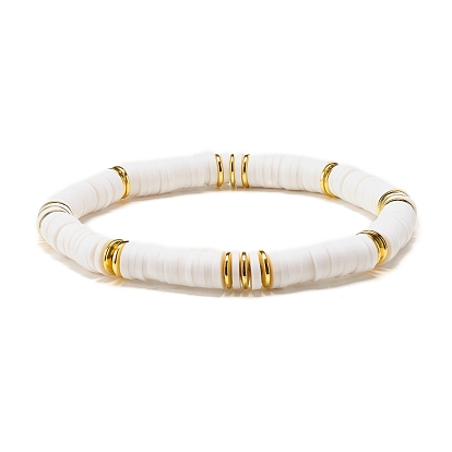Ensemble de bracelets extensibles de perles heishi en argile polymère et hématite synthétique, bracelets de perles rondes en howlite naturelle, bracelets à breloques en laiton soleil pour femmes, or