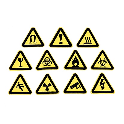 Tela de bordado computarizada para planchar / coser parches, accesorios de vestuario, triángulo con señal de advertencia