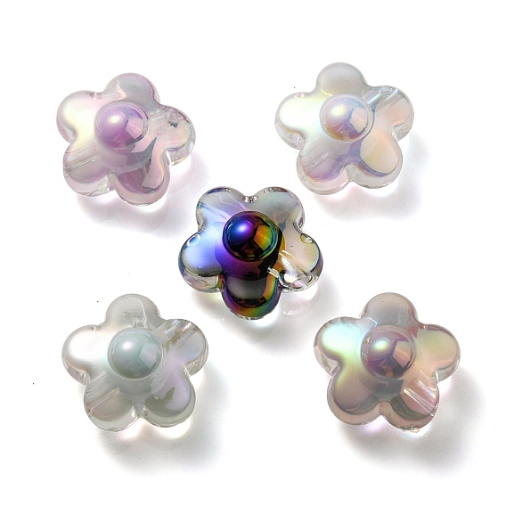 Placage uv perles acryliques transparentes irisées arc-en-ciel, deux tons, fleur