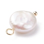 Natural Baroque Pearl Keshi Pearl Pendants, Cultured Freshwater Pearl, with Brass Loops, Flat Round, Floral White