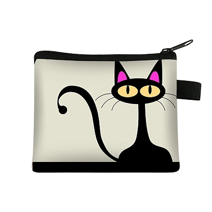 Lindo gato carteras con cremallera de poliéster, monederos rectangulares, monedero para mujeres y niñas
