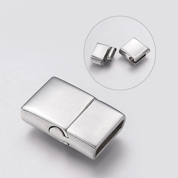 304 Stainless Steel Magnetic Clasps with Glue-in Ends, Rectangle, Smooth