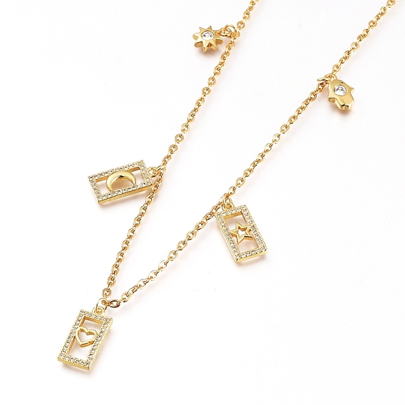 Brass Micro Pave Clear Cubic Zirconia Pendant Necklaces, with 304 Stainless Steel Cable Chains