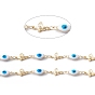 Handmade Eco-friendly Brass Enamel Horse Eye & Butterfly Link Chain, with Cubic Zirconia, Real 18K Gold Plated, Lead Free & Cadmium Free, Soldered, with Spool
