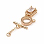 Brass Pave Clear Cubic Zirconia Toggle Clasps, Ring with Rectangle