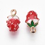 Golden Plated Alloy Enamel Charms, Strawberry
