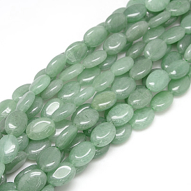 Natural Gemstone Green Aventurine Beads Strands, Flat Oval