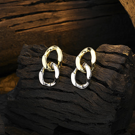 925 Silver Color Block Chain Earrings - Chic Street Style Jewelry for Women