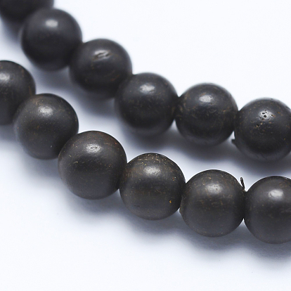 Natural Ebony Wood Beads Strands, Round, Dyed