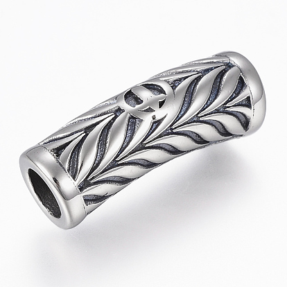304 Stainless Steel Magnetic Clasps with Glue-in Ends, Column with Leaves