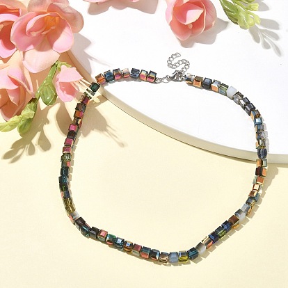 Glass Cube Beaded Necklace with 304 Stainless Steel Clasps