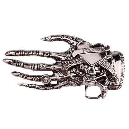 Zinc Alloy Buckles, Gothic Skull Skeleton Hand Belt Fastener, for Men's Belt