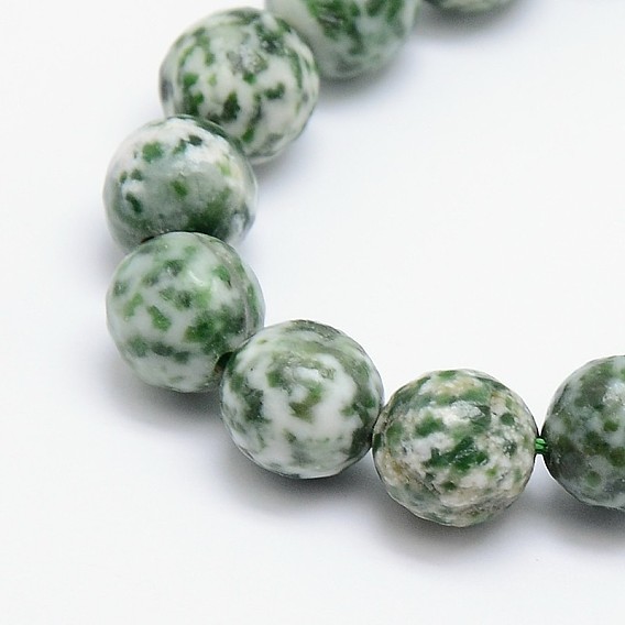Perles de jaspe tache verte naturelle, ronde, facette