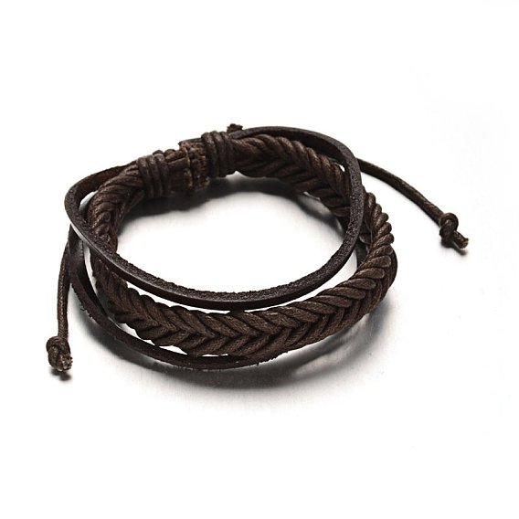 Adjustable Leather Cord Multi-Strand Bracelets, with PU Leather Cords, 53mm, 16x5mm