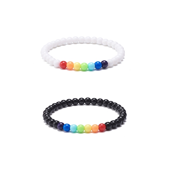2 piezas 2 conjunto de pulseras elásticas con cuentas redondas de acrílico de colores
