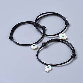 Ensembles réglables de bracelet de corde en nylon, avec des perles de coquille d'eau douce, hamsa main & mauvais oeil & croix