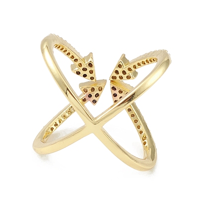 Кубический цирконий крест-накрест со стрелкой открытое кольцо-манжета, украшения из латуни для женщин, без свинца и без кадмия
