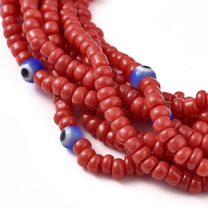 Adjustable Glass Seed Beads Braided Bead Bracelets, Multi-strand Bracelets, with Tassel Pendants, Evil Eye