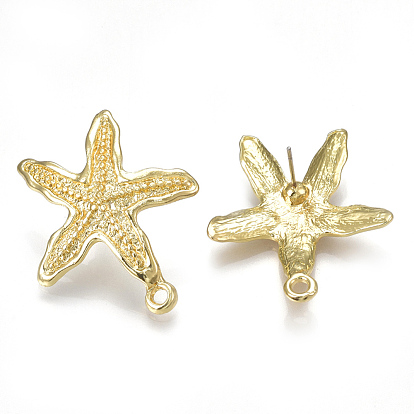 Alloy Stud Earring Findings, with Loop, Steel Pins, Starfish/Sea Stars
