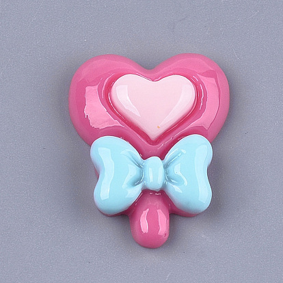 Resin Cabochons, Heart Lollipop with Bowknot