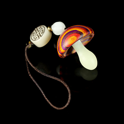 Décorations lumineuses pendantes en forme de champignon en bois, brillent dans le noir, pour pendentif de voiture, porte-clés, ornement de téléphone portable
