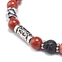 Natural Lava Rock & Mixed Gemstone Stretch Bracelet with Alloy Column Beaded, Essential Oil Gemstone Jewelry for Women