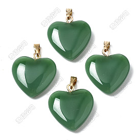 Imitation pendentifs en verre de jade, avec accessoires en fer plaqués or , charmes de coeur