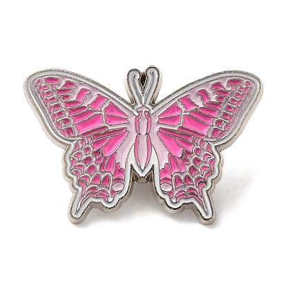Alfileres de esmalte serie rosa, Broches de aleación en tono platino para ropa, mochila, mujer, mariposa/labio/leopardo