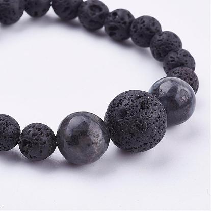 Natural Gemstone Beaded Necklaces & Stretch Bracelets Jewelry Sets, with Natural Lava Rock Beads & Brass Lobster Claw Clasps
