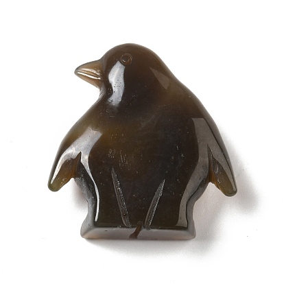 Décorations d'affichage en agate brésilienne naturelle, pingouin