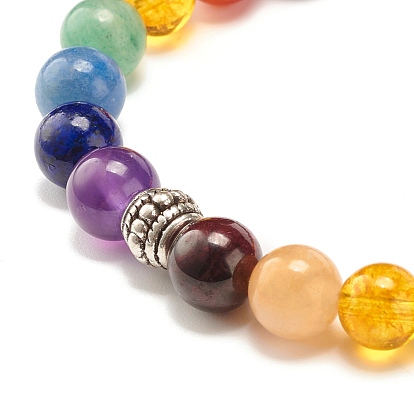 Natural Mixed Stone Round Beads Stretch Bracelet, 7 Chakra Jewelry for Women