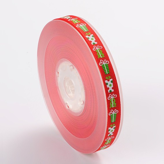 Noël rubans thème de polyester, 3/8 pouce (9 mm), environ 100 yards / rouleau (91.44 m / rouleau)