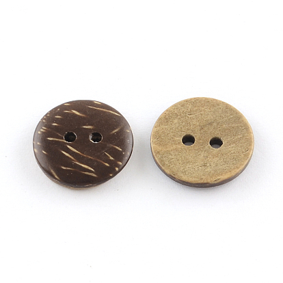2 botones de coco redondas planas hoyos de, 15x3 mm, agujero: 2 mm