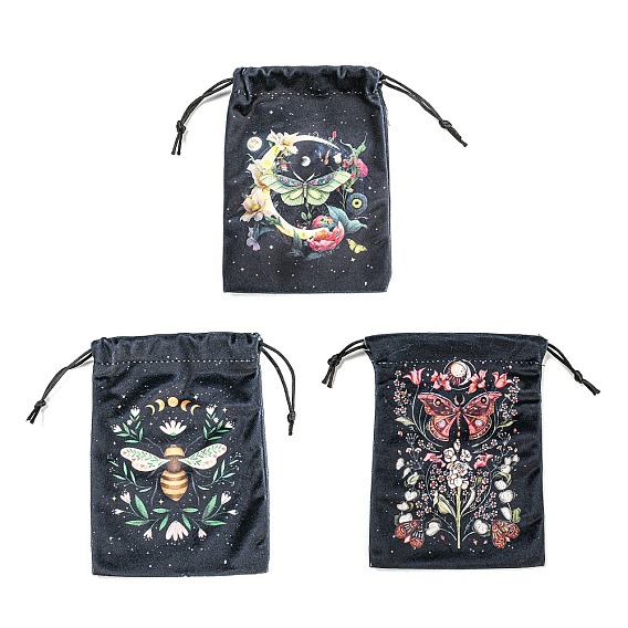 Butterfly Print Velvet Storage Bags, Drawstring Pouches Tarot Card Packaging Bag, Rectangle