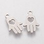 304 Stainless Steel Charms, Laser Cut, Hamsa Hand/Hand of Fatima/Hand of Miriam with Heart