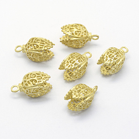 Brass Hollow Bead Cap Bails, Filigree Leaf, 4-Petal, Lead Free & Cadmium Free & Nickel Free